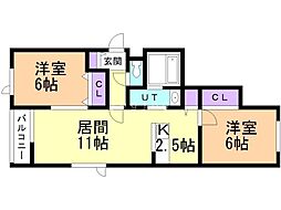 ルミエール 2LDKの間取図画像