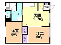 長沼ハイツB 2DKの間取図画像