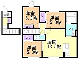 千歳市あずさ4丁目アパート 3LDKの間取図画像