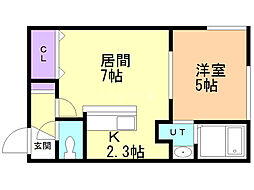 アマン幸町 1DKの間取図画像