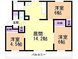 ベルナール新富A 3LDKの間取図画像