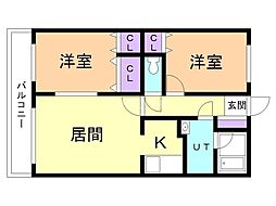 ハッピーベル 2LDKの間取図画像