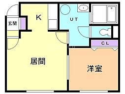 CASA信濃2 1LDKの間取図画像