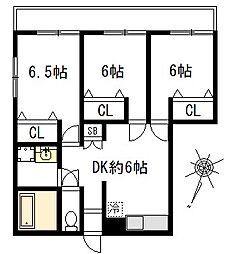 パークハウス中町 2階3DKの間取り