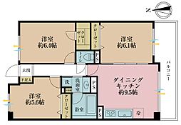 けやき通り北九番館 3DKの間取図画像