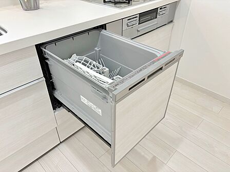 食器洗いの負担を軽減。手荒れを抑えて、節水効果も見込めます。省スペースのビルトインタイプです。