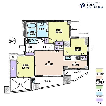 3LDK、専有面積76.12平米、バルコニー面積16.48平米