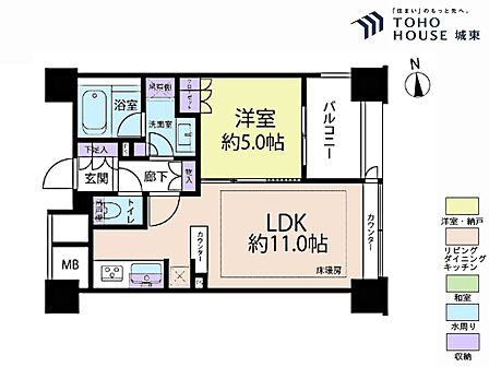 1LDK、専有面積40.13平米、バルコニー面積4.28平米