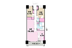 ビッグヴァングランヴァーグ茅ケ崎 2LDKの間取図画像