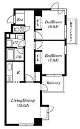 自由ヶ丘サニーヒルズ 2階2LDKの間取り