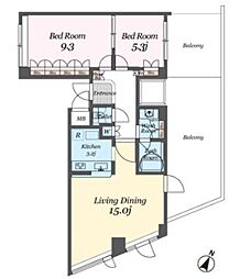 パシフィックレジデンス目黒本町 6階2LDKの間取り