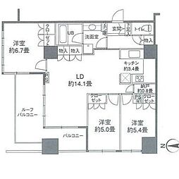 カスタリアタワー品川シーサイド 18階3LDKの間取り