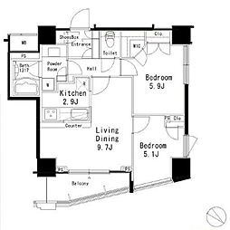 MFPR目黒タワー 2LDKの間取図画像