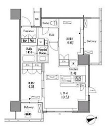 レジディアタワー目黒不動前 2LDKの間取図画像