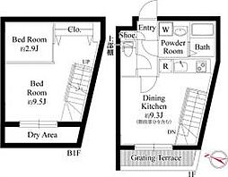 目黒区洗足1丁目マンション 2DKの間取図画像