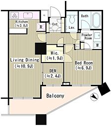 パークコート麻布十番ザ・タワー 1SLDKの間取図画像