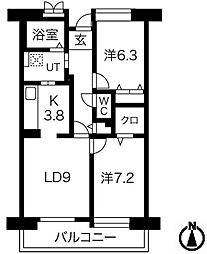 アクティ目黒駅前1号棟 2LDKの間取図画像