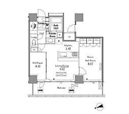 レジディアタワー目黒不動前 1SLDKの間取図画像