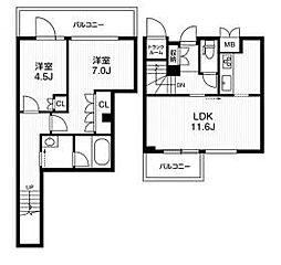 アーバンフラッツ目黒本町 2LDKの間取図画像