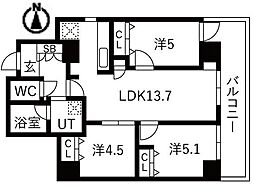 シティコート目黒4号棟 3LDKの間取図画像
