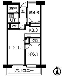 アクティ目黒駅前1号棟 2LDKの間取図画像