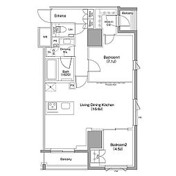 ザ・パークハビオ麻布十番 2LDKの間取図画像