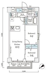 アヴニール三軒茶屋 2LDKの間取図画像