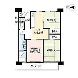 UR昭島つつじが丘ハイツ 5階3DKの間取り