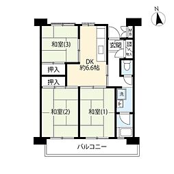 UR都市機構昭島つつじが丘ハイツ9号棟 3DKの間取図画像
