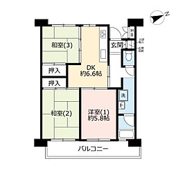 UR都市機構昭島つつじが丘ハイツ8号棟 3DKの間取図画像