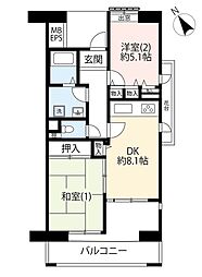 UR都市機構新川・島屋敷通り6号棟 2DKの間取図画像
