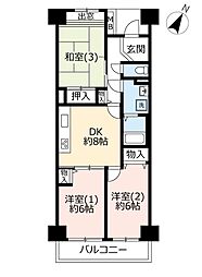 UR都市機構グリーンハイツ武蔵境通り2号棟 3DKの間取図画像