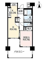 UR都市機構グリーンヒルズ東久留米6号棟 1DKの間取図画像