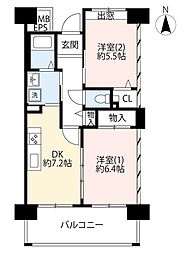 UR都市機構グリーンヒルズ東久留米6号棟 2DKの間取図画像