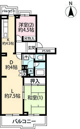 UR都市機構玉川上水エステート大南公園7号棟 2LDKの間取図画像