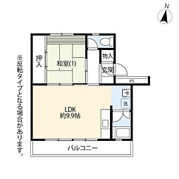 UR都市機構立川若葉町団地2号棟 1LDKの間取図画像
