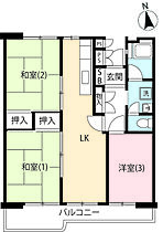 URグリーンヒル寺田  ｜ 東京都八王子市寺田町（賃貸マンション3LK・9階・64.28㎡） その2