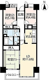 UR都市機構シティハイツ日野旭が丘5号棟 3LDKの間取図画像