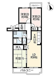 UR都市機構八王子パークヒル宇津木台2-3号棟 3LDKの間取図画像