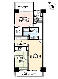 UR都市機構八王子パークヒル宇津木台9-154号棟 2LDKの間取図画像