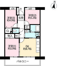 UR都市機構多摩平の森2-6号棟 3DKの間取図画像
