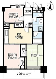 UR都市機構シティハイツ日野旭が丘2号棟 3DKの間取図画像