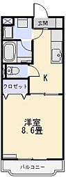 グランデ2 1Kの間取図画像