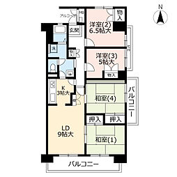 UR都市機構サントゥール中川8号棟 4LDKの間取図画像