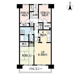 UR都市機構サントゥール中川8号棟 3LDKの間取図画像