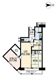 UR都市機構プロムナード仲町台6号棟 2LDKの間取図画像