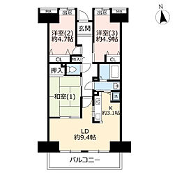 UR都市機構コンフォールセンター南6号棟 3LDKの間取図画像
