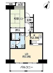 UR都市機構プロムナード仲町台4号棟 1LDKの間取図画像