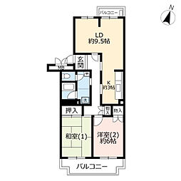 UR都市機構霧が丘グリーンタウン22-2号棟 2LDKの間取図画像