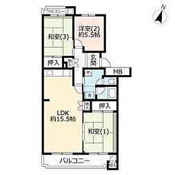UR都市機構霧が丘グリーンタウン24-2号棟 3LDKの間取図画像